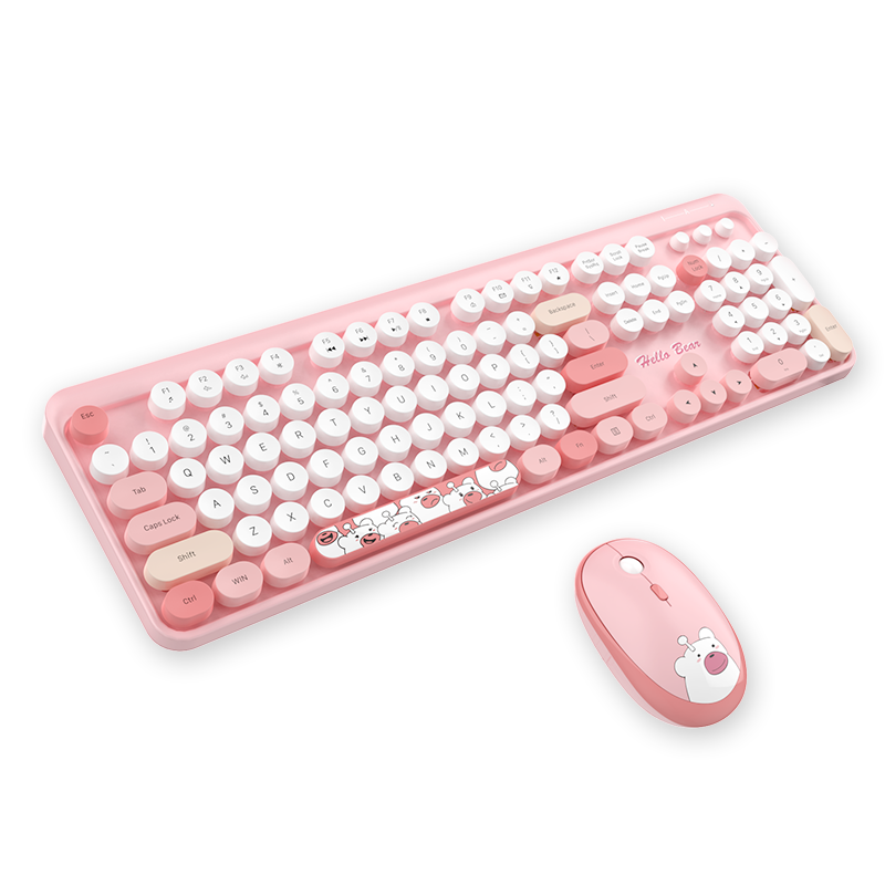 GEEZER HELLO BEAR 2.4GHZ WIRELESS KEYBOARD AND MOUSE COMBO SET PINK